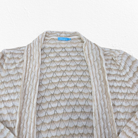 J.McLaughlin Beige Open Front Knit Cardigan Diamond Knit Sweater Size Small - Picture 2 of 10